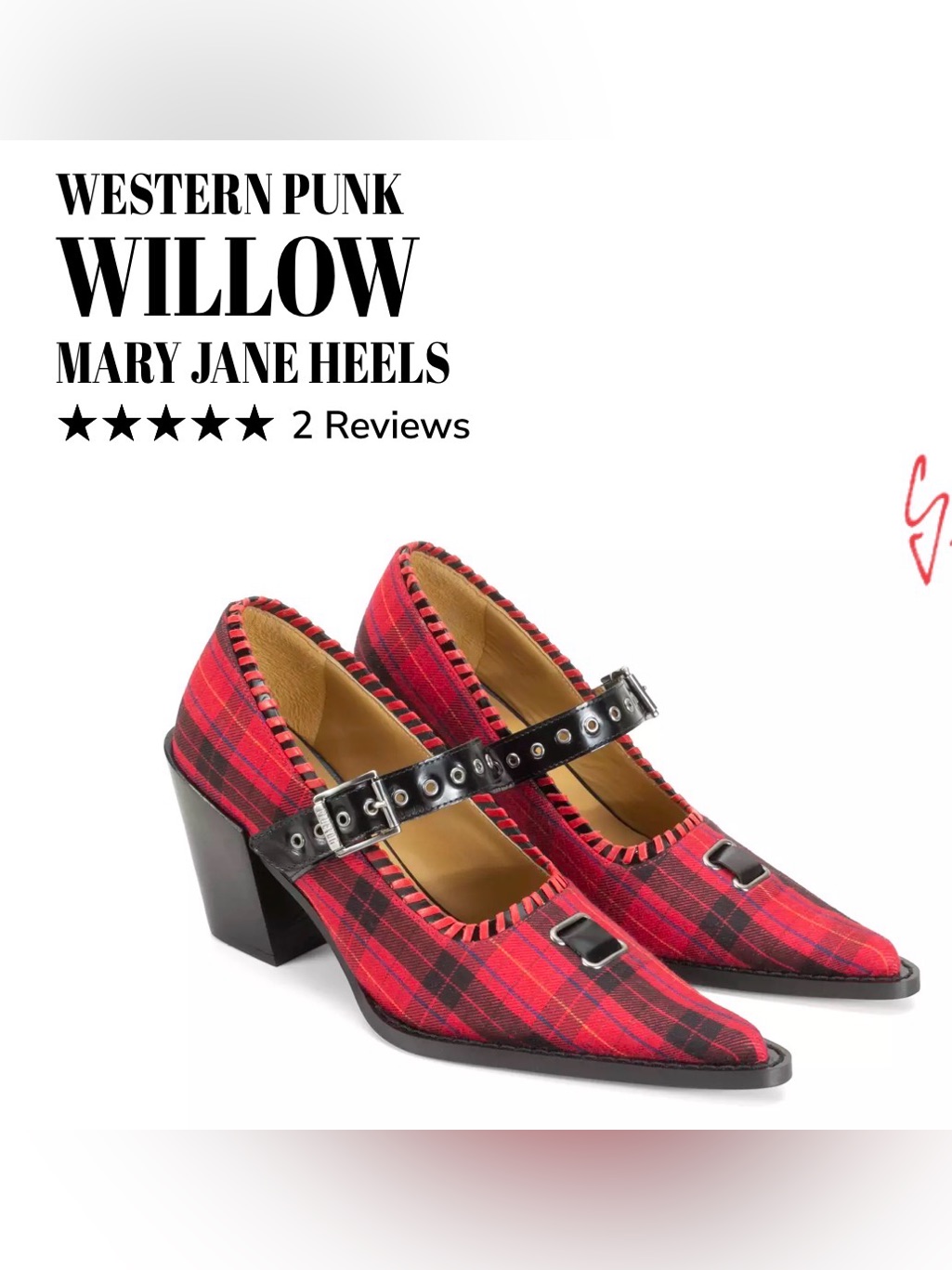 Fluevog Like New Western Punk Willow Red/Black Plaid Mj Heel - 11 (Fits 10.5)